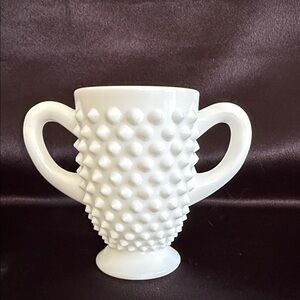 Fenton Hobnail Double Handle Sugar Bowl Milk Glass